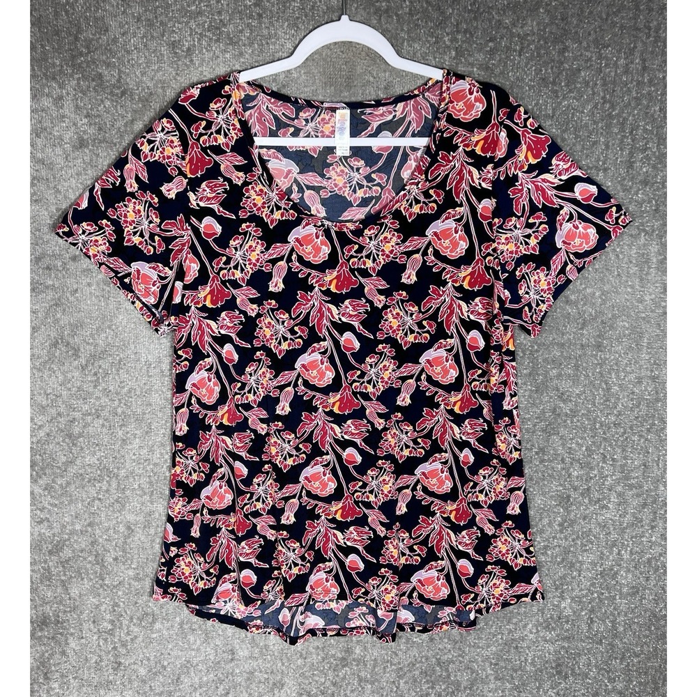 Lularoe Classic T Shirt Top Women Sz‎ XL Black Red Scoop Neck Stretch Hi Low Hem